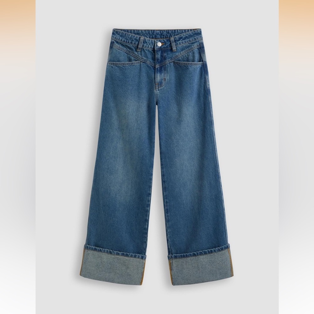 CIDER Women’s Baggy Jeans Straight Wide Leg High Waisted Fold Hem Size M